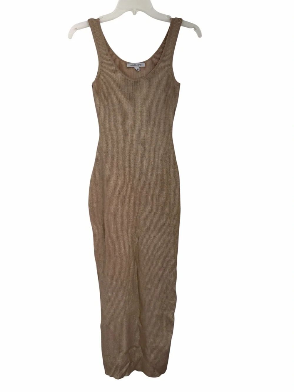 Hera Collection Metallic Gold Ribbed Bodycon Tank Midi Dress Size Large